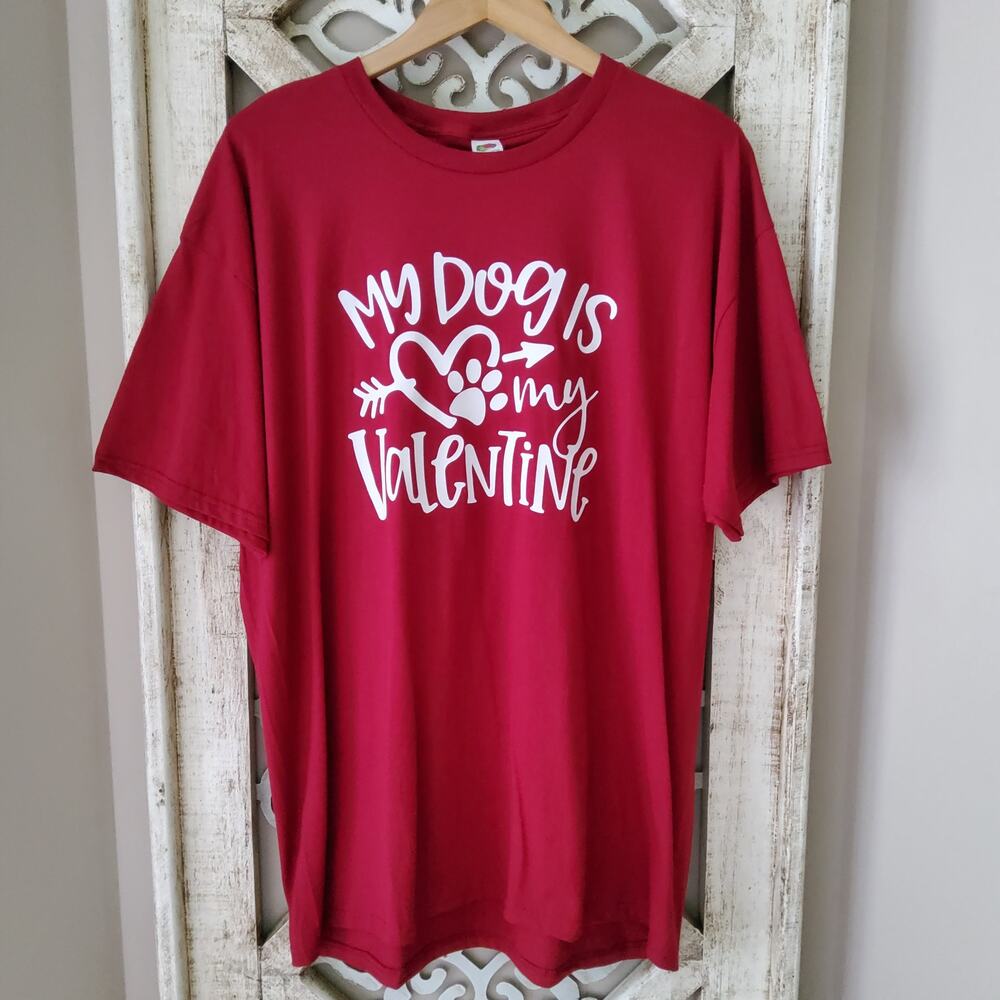Fruit of the Loom Women's XL Short Sleeve Graphic T-Shirt Tee Dog Valentine